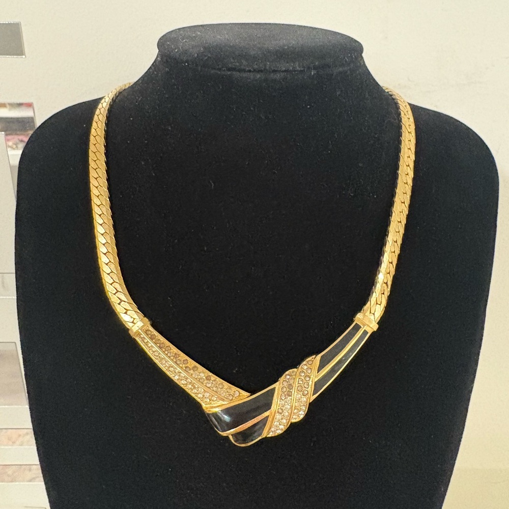 RARE* Vintage Authentic Christian Dior Gold Plated Rhinestone Necklace